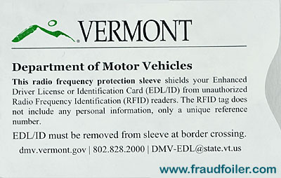 Department of Motor Vehicles protective drivers license secure RFID chip protective sleeves